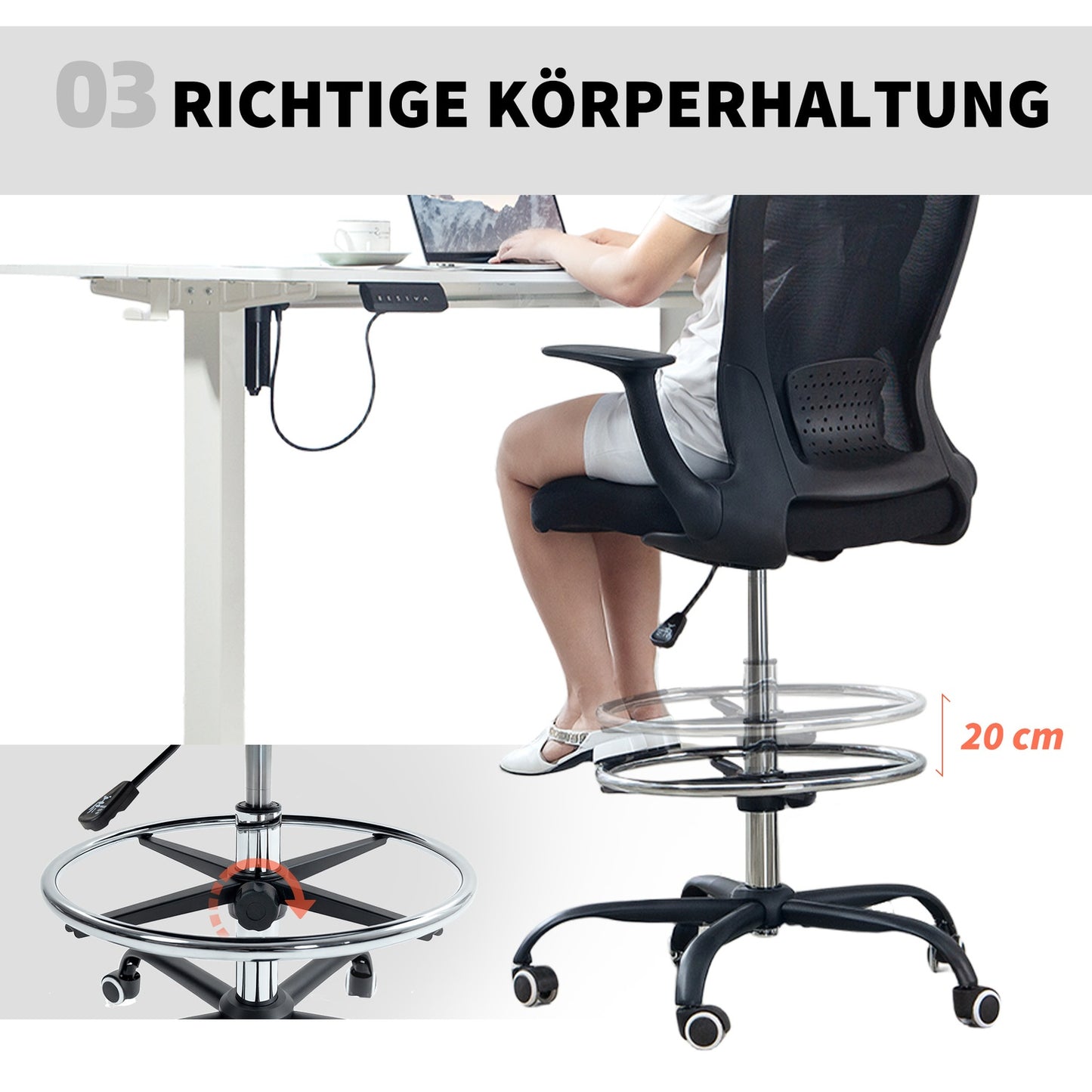 Adjustable Office Chair with Footrest, Lumbar Support, Black