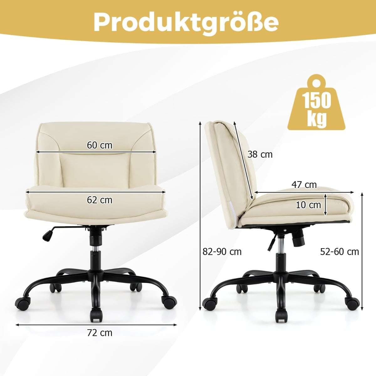 Adjustable Office Chair with Wheels, Wide Seat, Beige