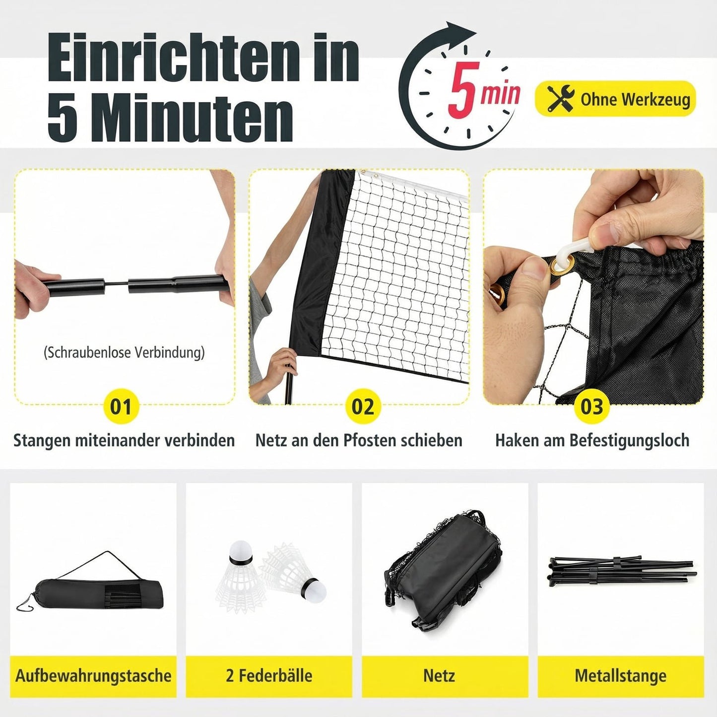 Adjustable Outdoor Badminton Net with Stand, Black