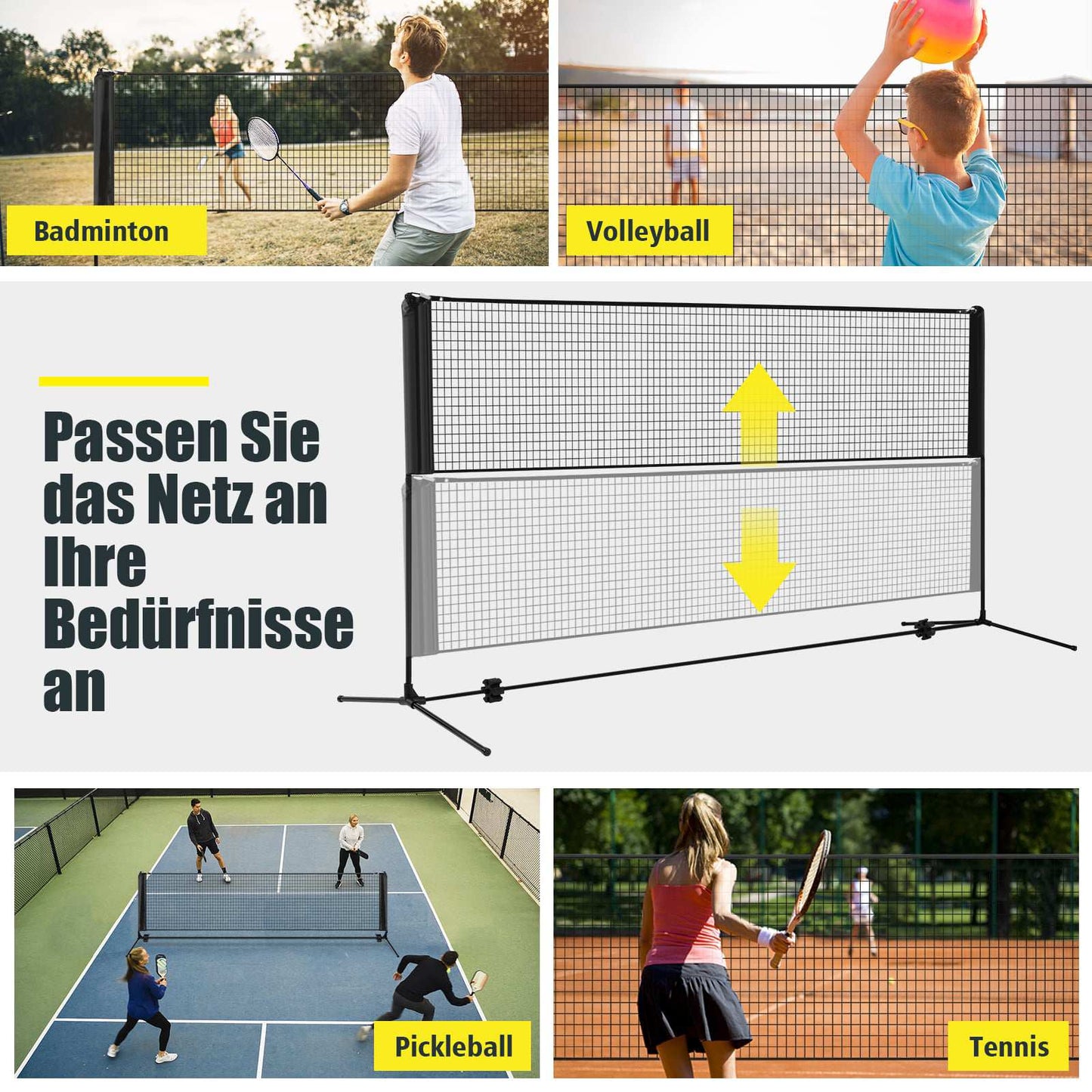 Adjustable Outdoor Badminton Net with Stand, Black