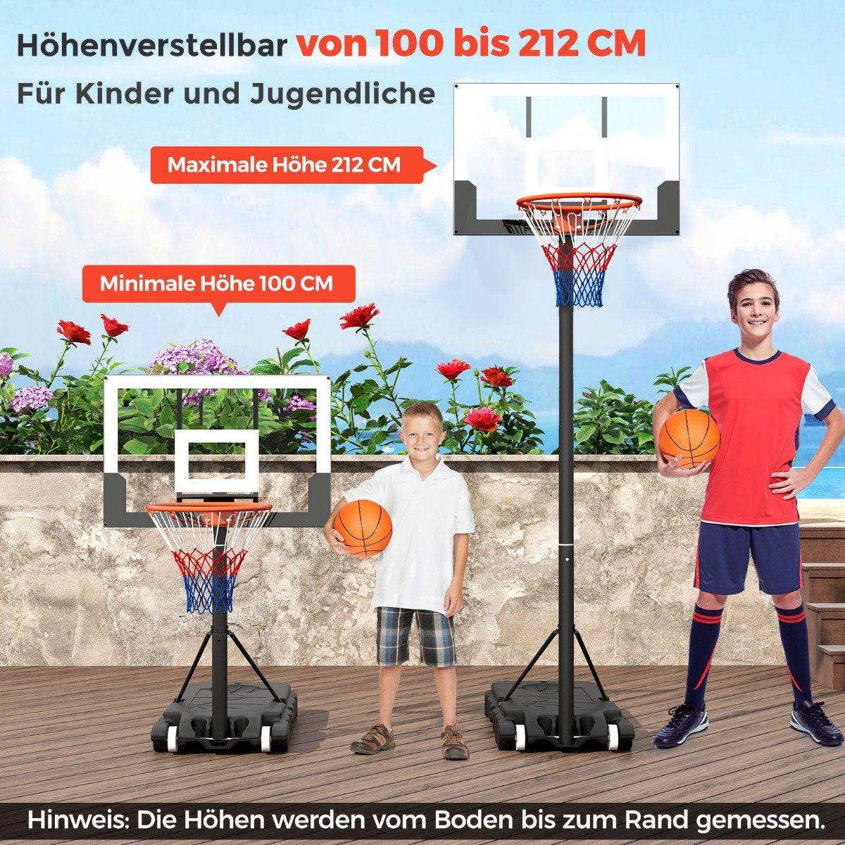 Adjustable Outdoor Basketball Hoop, 100-212cm Height Range