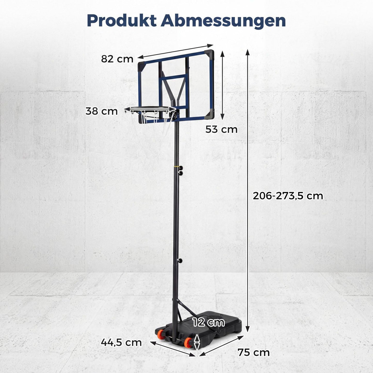 Adjustable Outdoor Basketball Hoop with Wheels, 82 cm Backboard