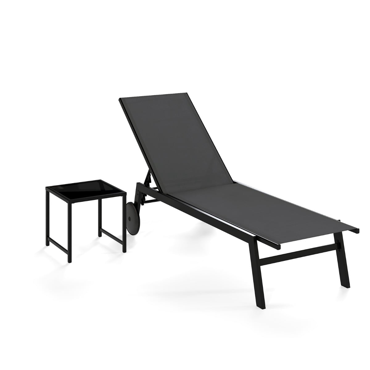Adjustable Outdoor Lounge Chair Set with Table, Gray