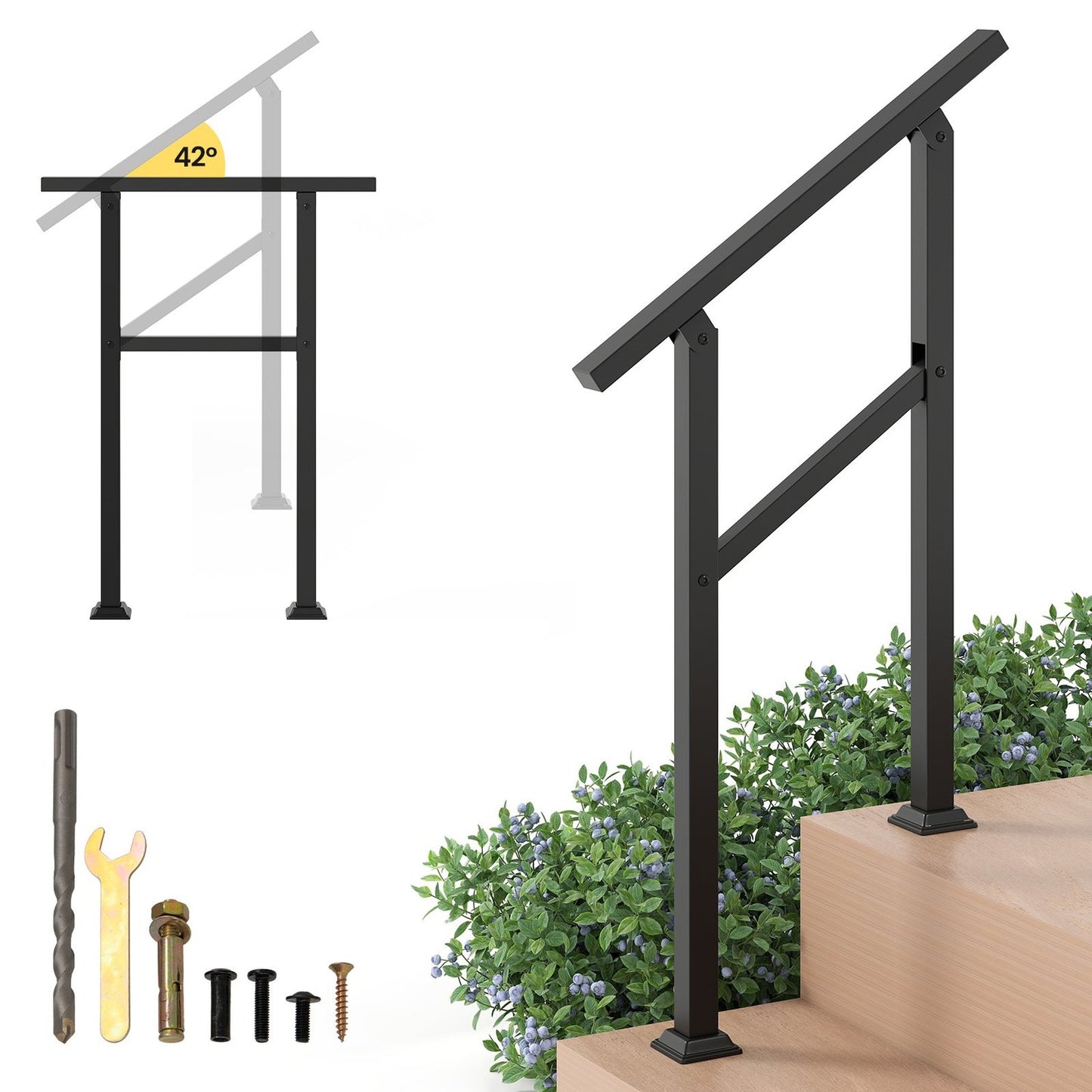 Adjustable Outdoor Stair Handrail, 70cm, Metal, 150kg Capacity