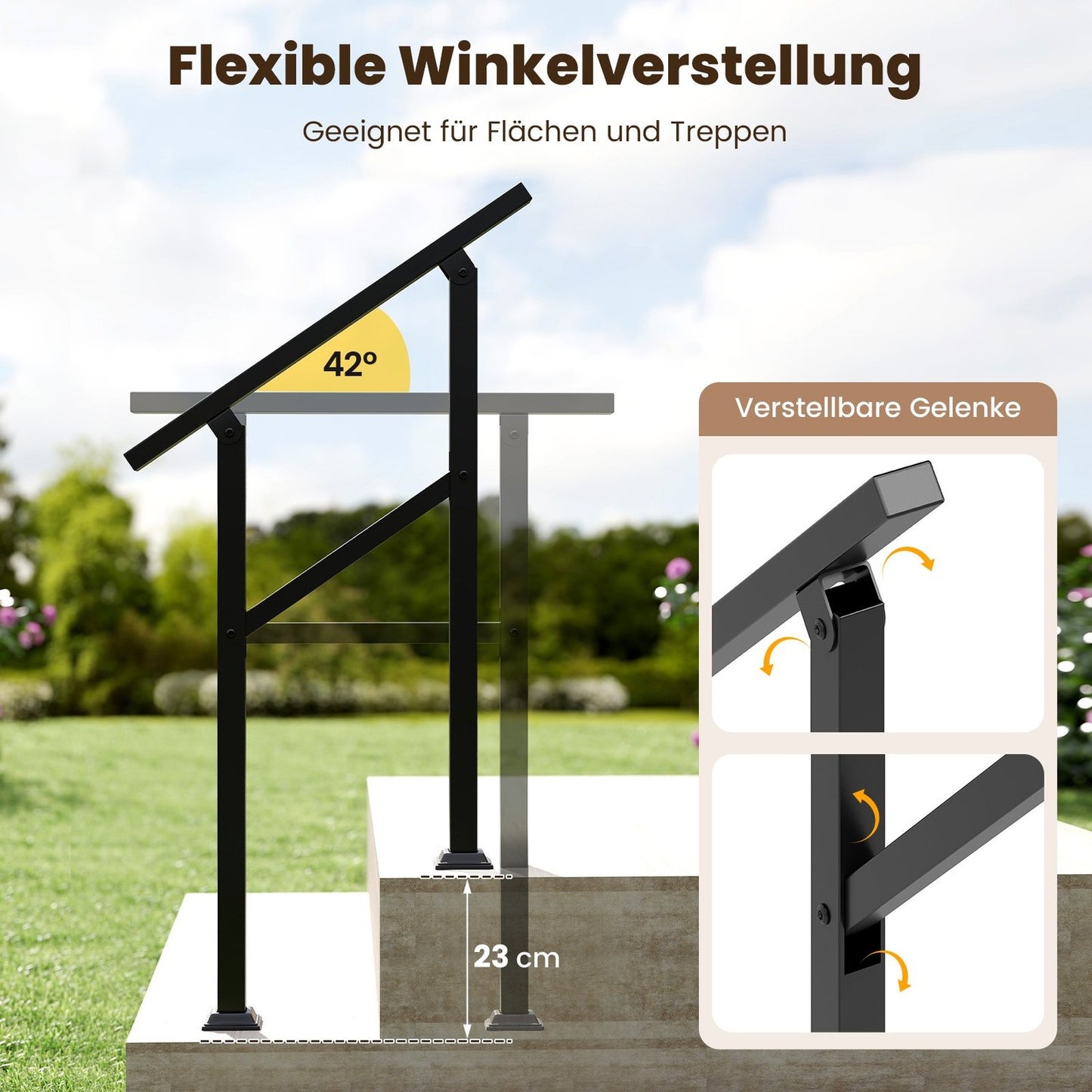 Adjustable Outdoor Stair Handrail, 70cm, Metal, 150kg Capacity