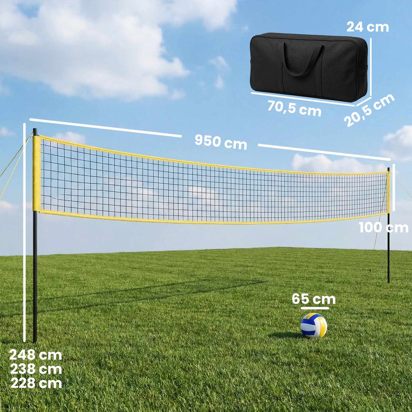 Adjustable Outdoor Volleyball Net Set with Carry Bag