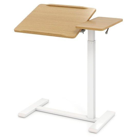 Adjustable Overbed Table with Hidden Wheels and Tilt Top