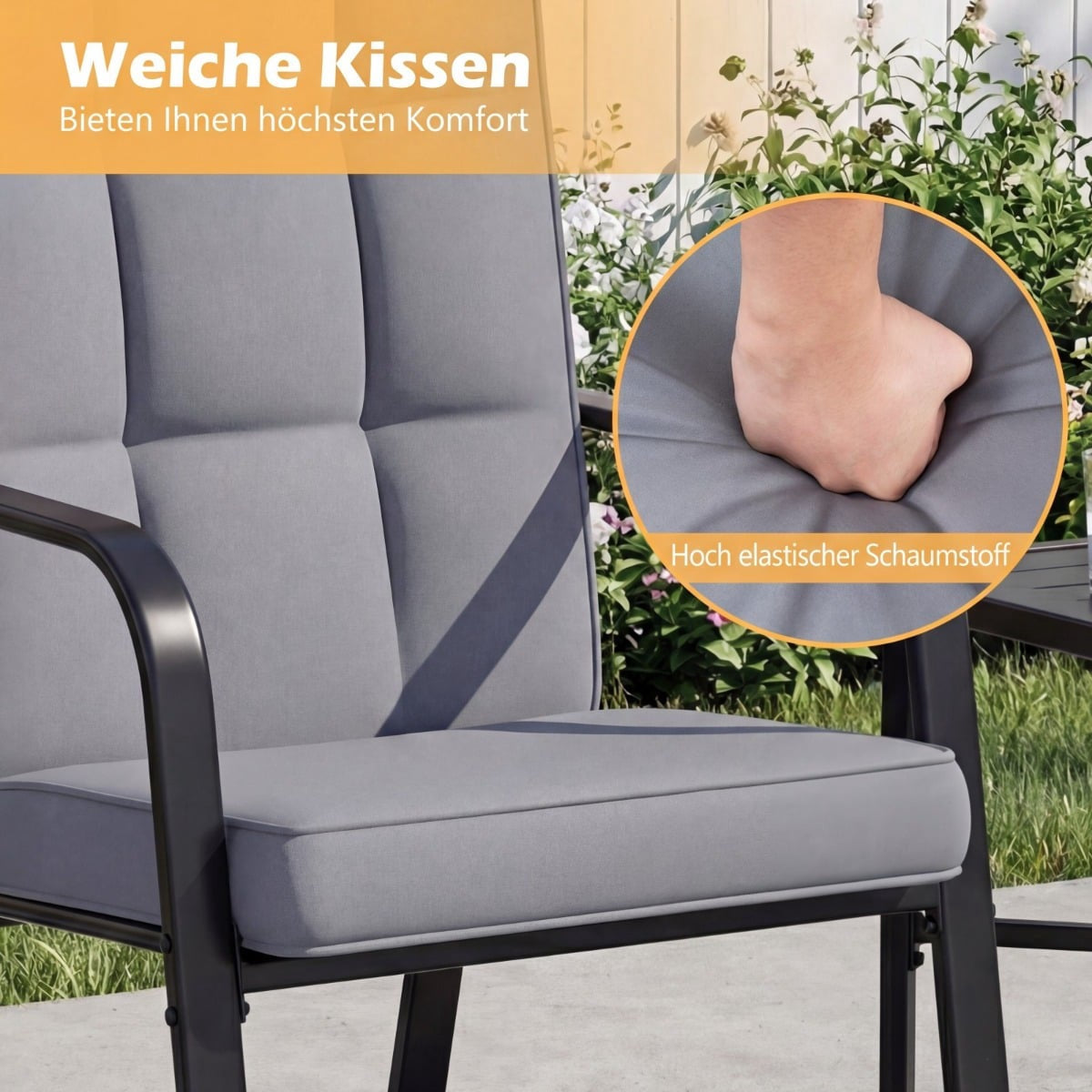 Adjustable Patio Chairs Set of 2 with Cushions, Grey