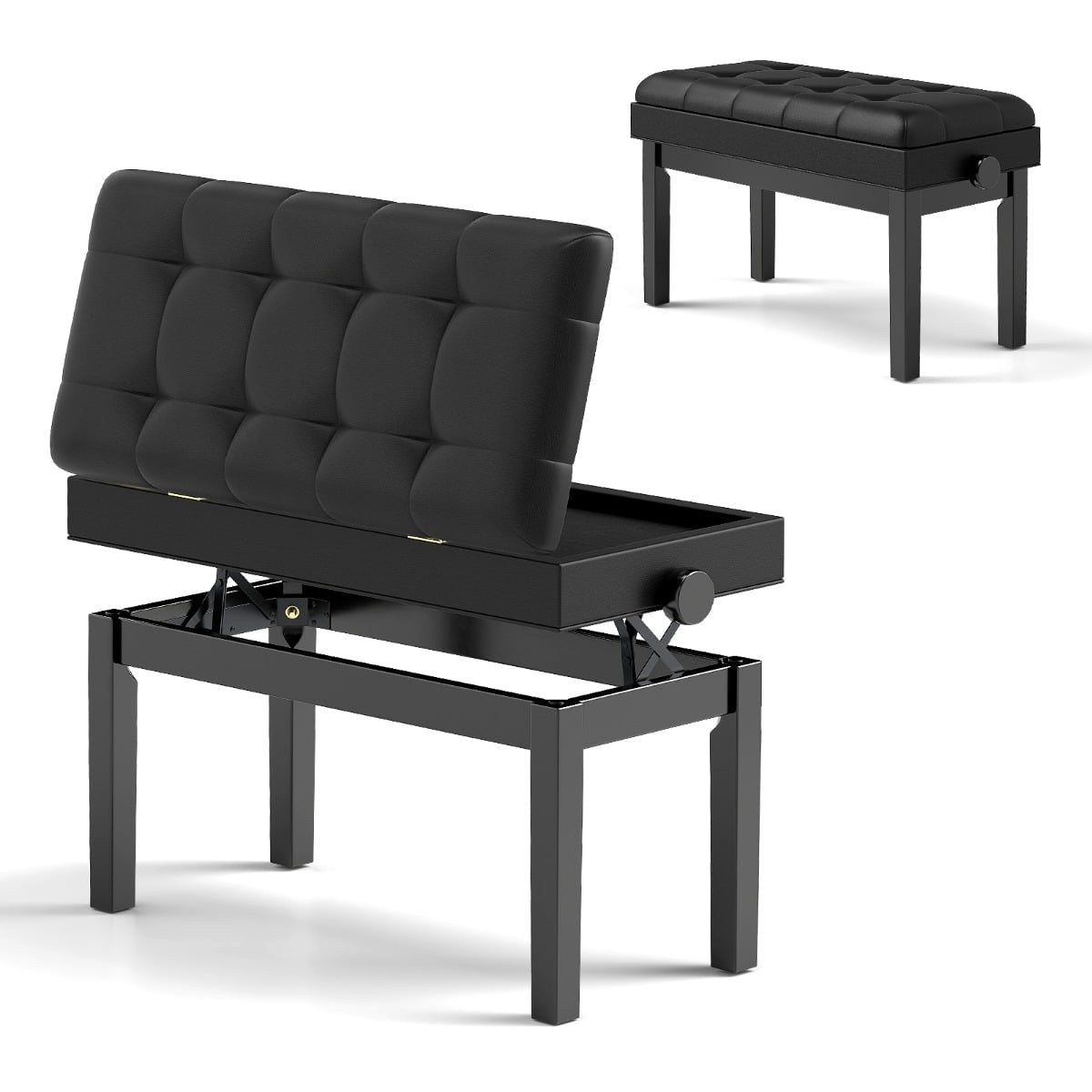 Adjustable Piano Bench with Storage, Black, 2 Seats