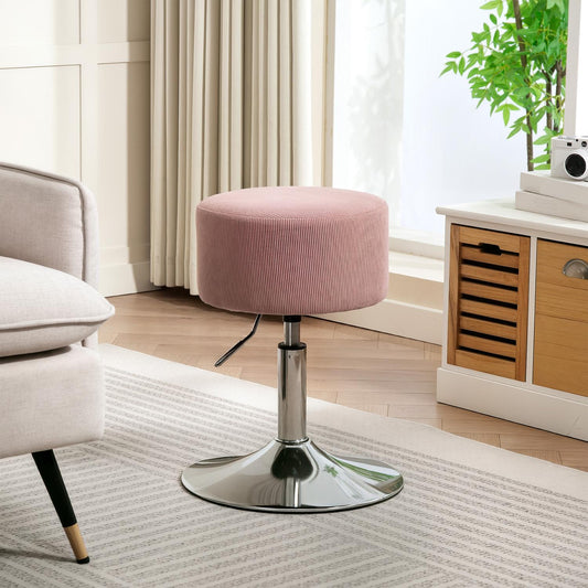 Adjustable Pink Corduroy Bar Stool, 360° Swivel, Metal Base