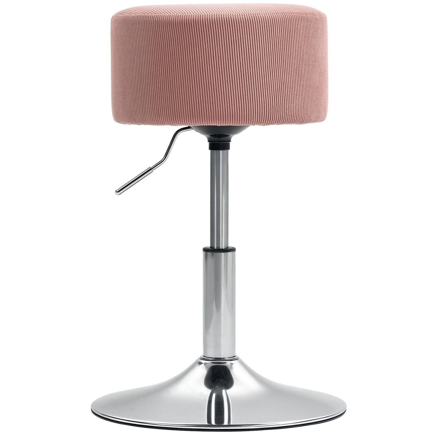 Adjustable Pink Corduroy Bar Stool, 360° Swivel, Metal Base