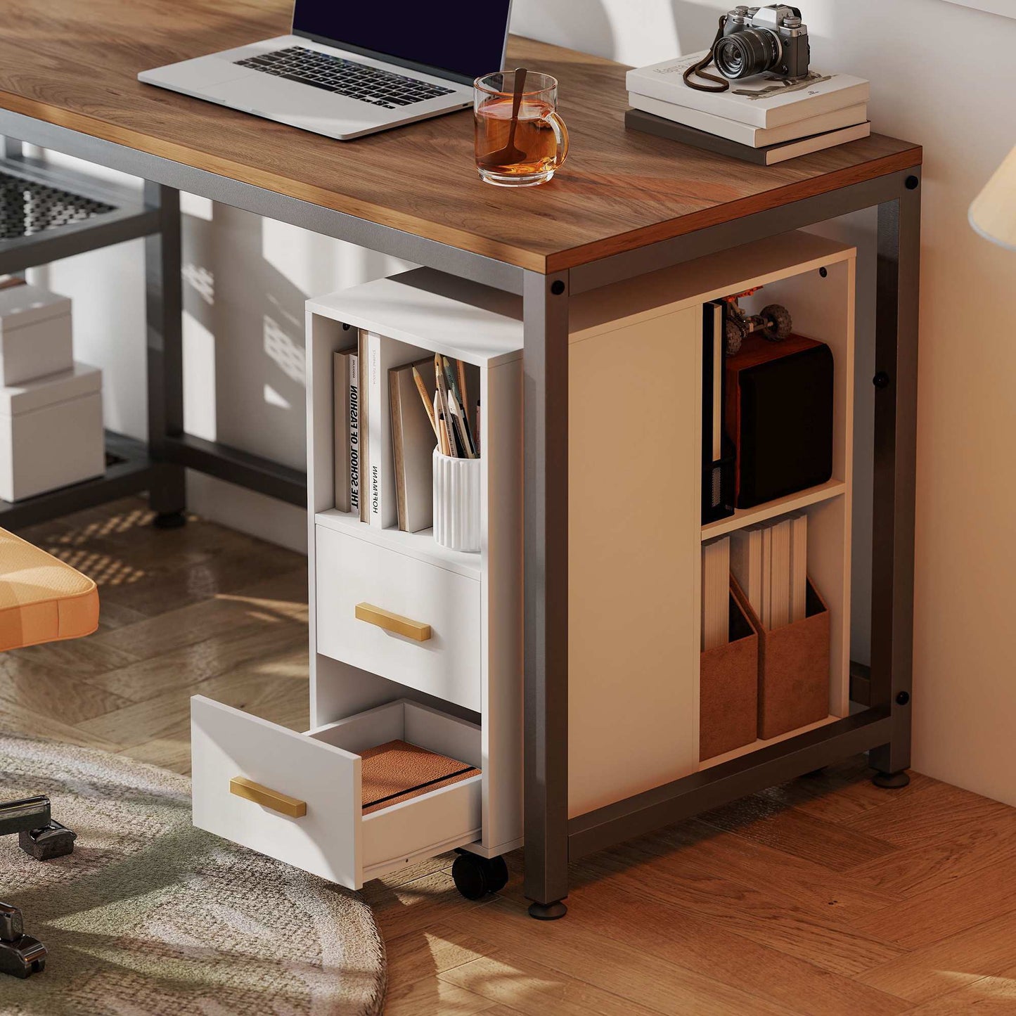 Adjustable Printer Stand with Shelves, Wheels, White 60x30x65 cm