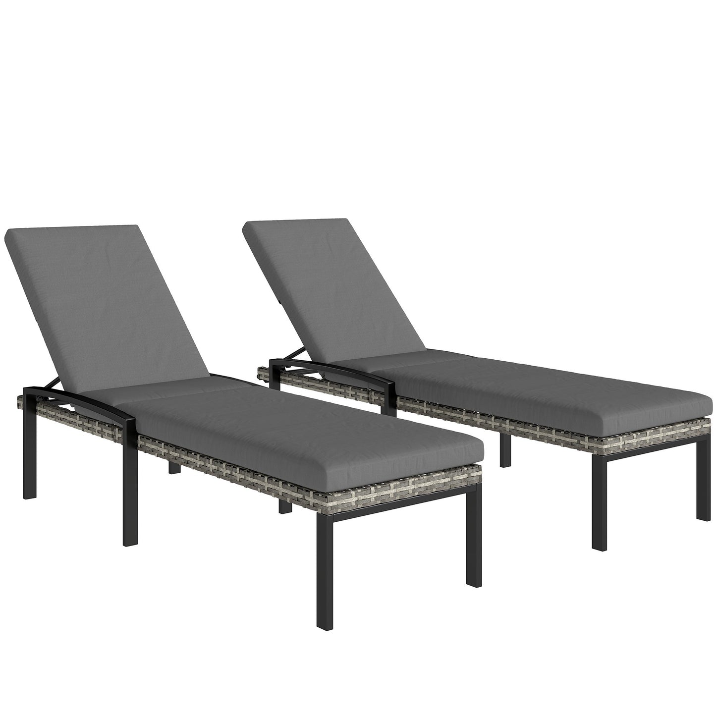 Adjustable Rattan Sun Lounger Set with Cushions, Grey