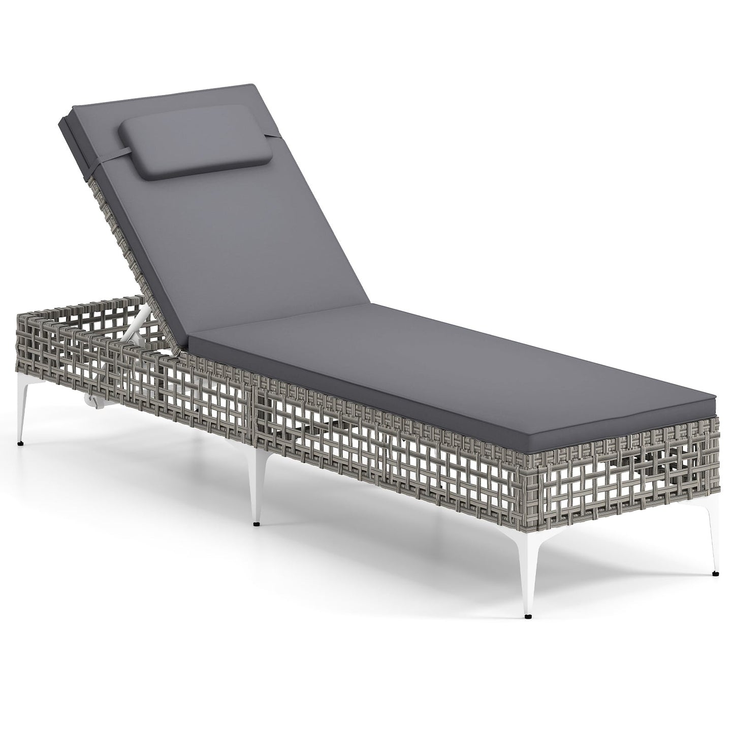 Adjustable Rattan Sun Lounger with Cushion & Headrest