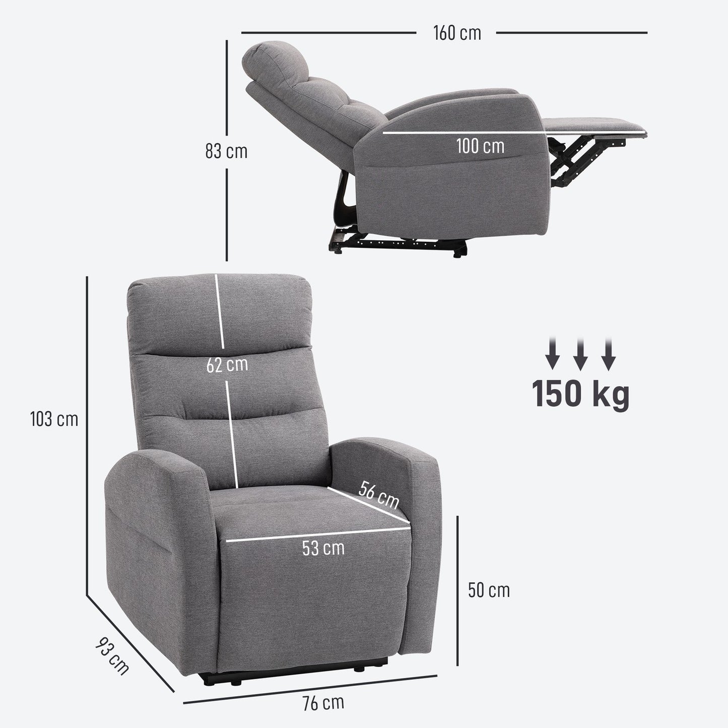 Adjustable Recliner Chair with Footrest, Dark Grey Fabric