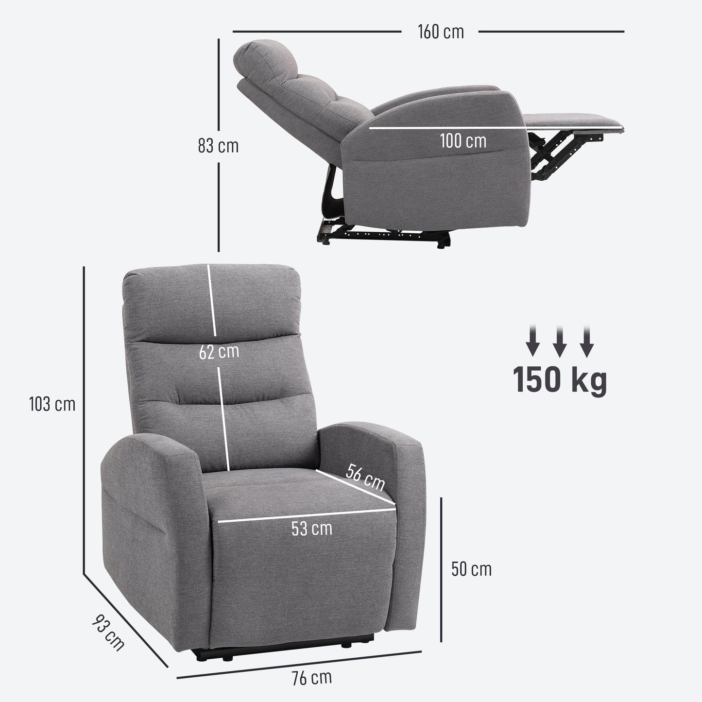 Adjustable Recliner Chair with Footrest, Dark Grey Fabric