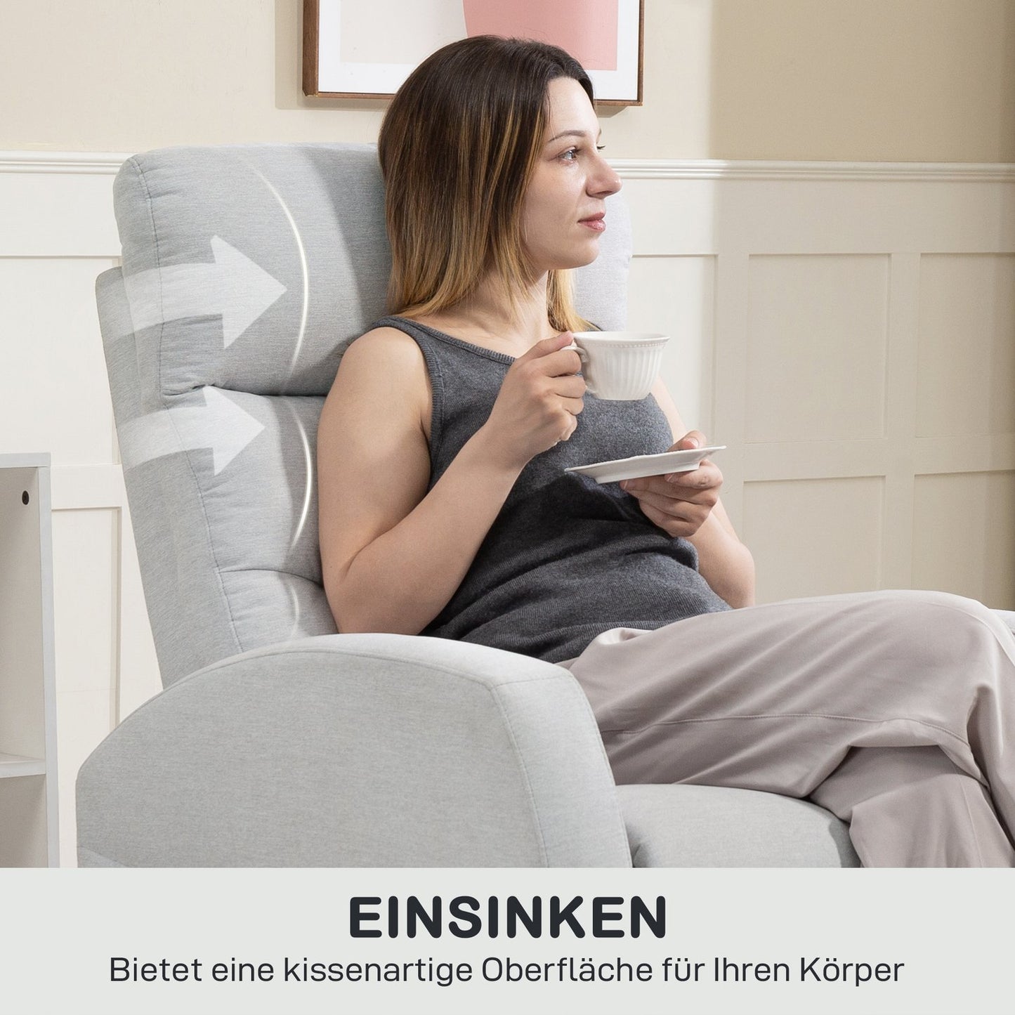 Adjustable Recliner Chair with Footrest, Light Grey Fabric
