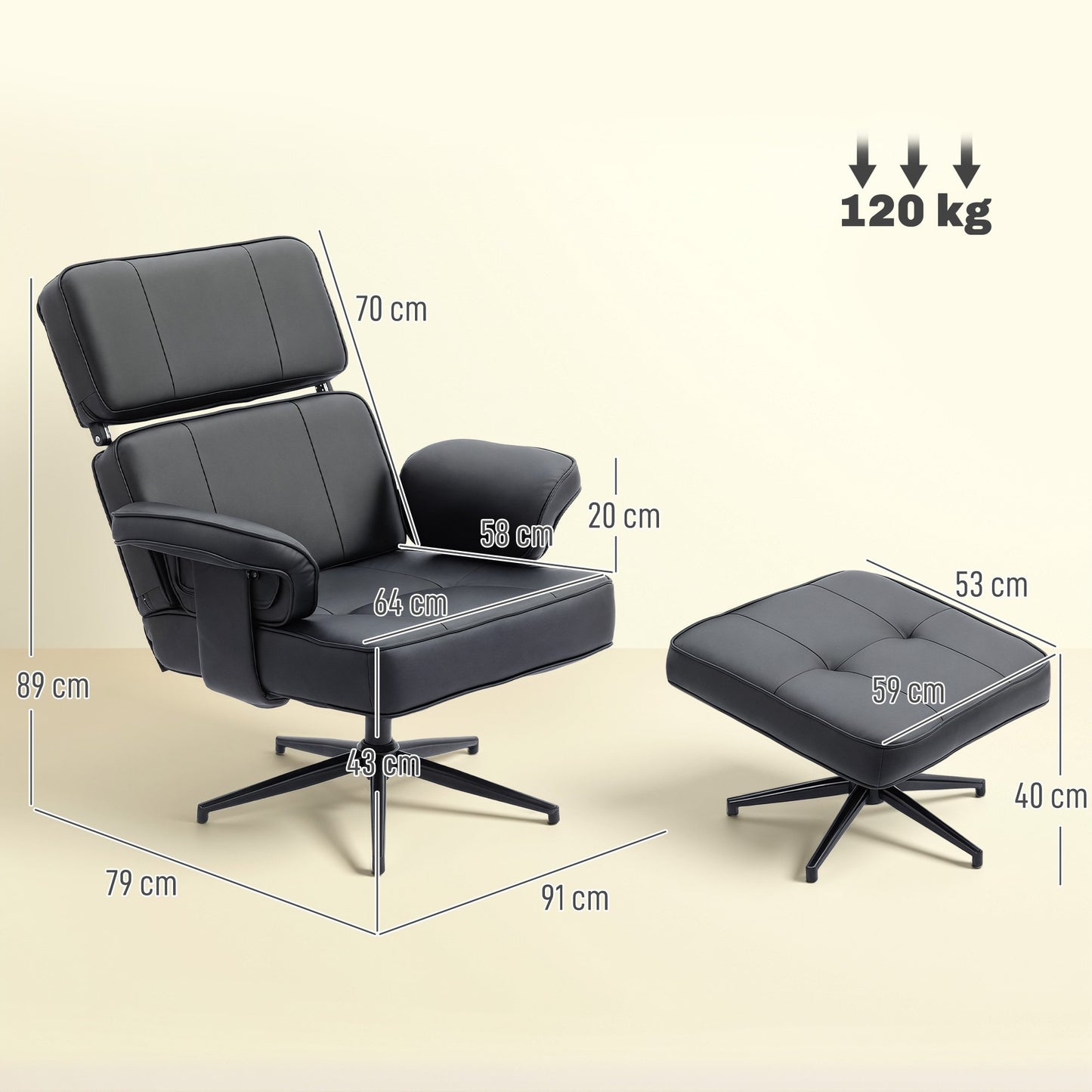 Adjustable Recliner with Ottoman, Faux Leather, Black