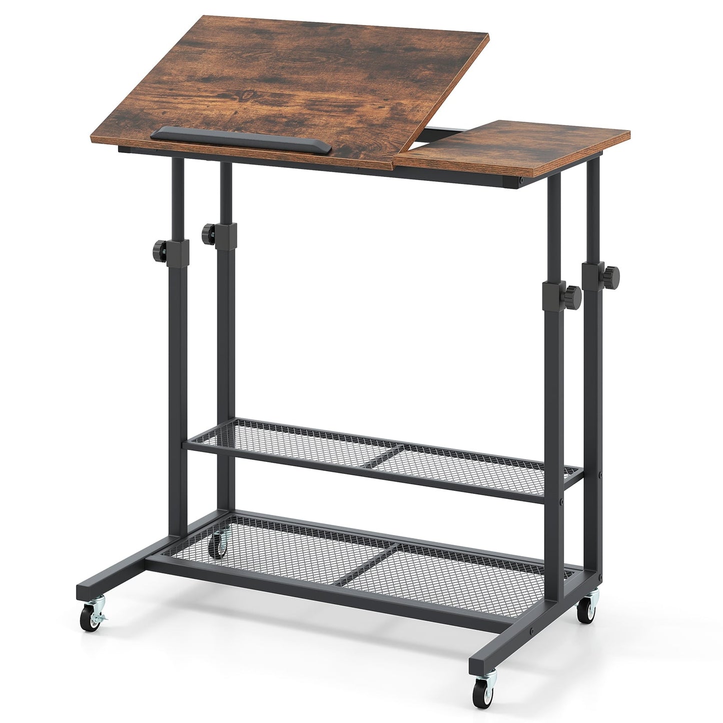 Adjustable Rolling Bedside Table with Tilt Top