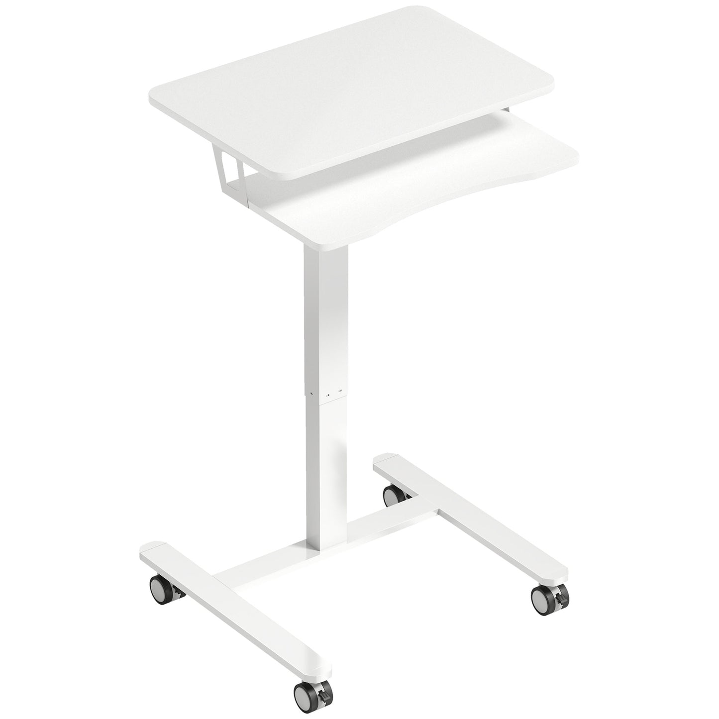 Adjustable Rolling Sit-Stand Desk with Keyboard Tray, White