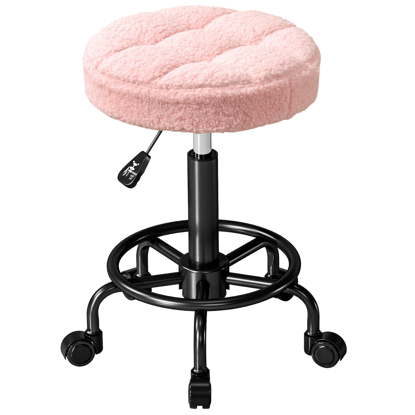 Adjustable Rolling Stool, Pink, 360° Swivel, 50-66 cm Height