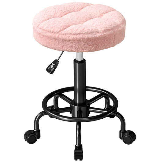 Adjustable Rolling Stool, Pink, 360° Swivel, 50-66 cm Height