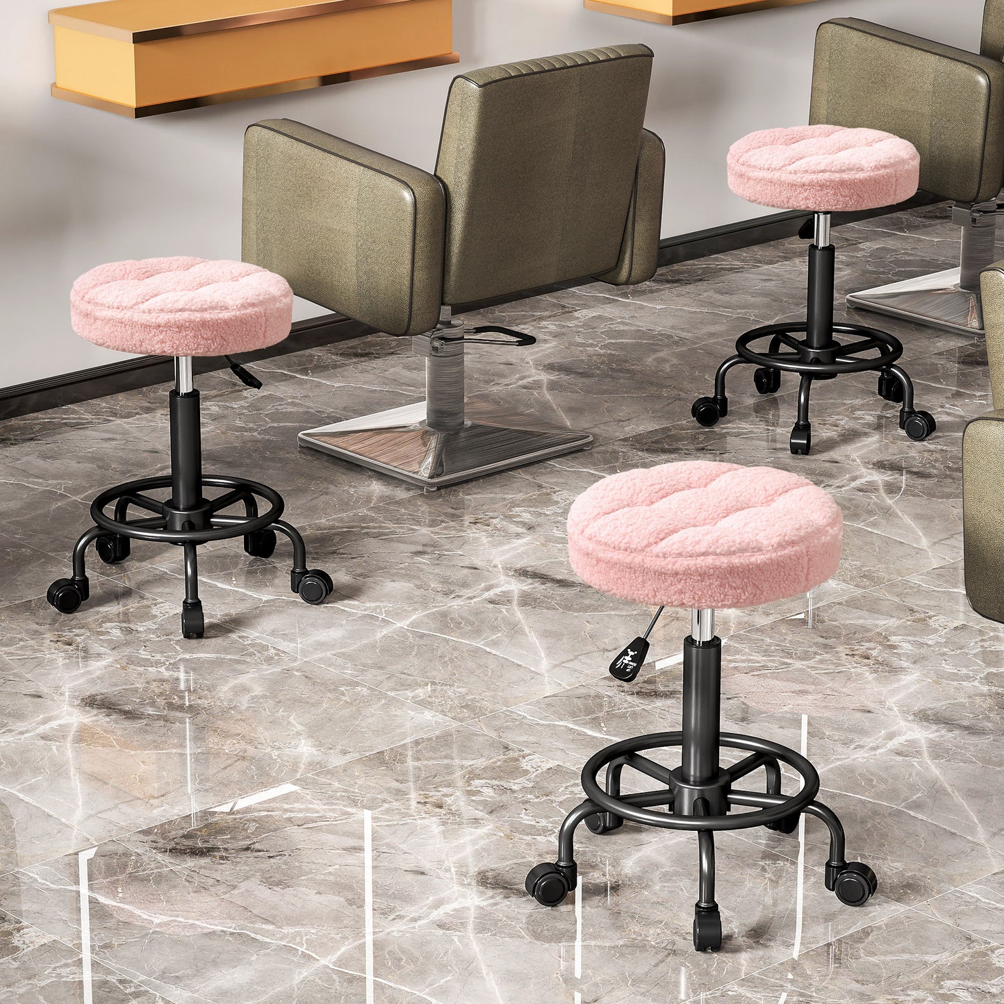 Adjustable Rolling Stool, Pink, 360° Swivel, 50-66 cm Height
