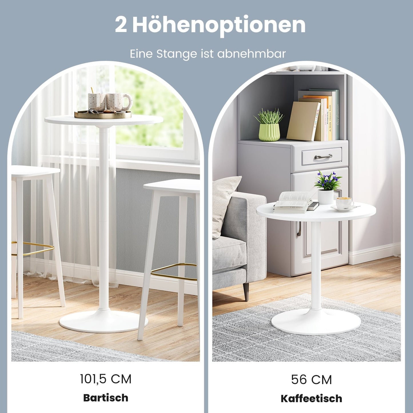 Adjustable Round Bistro Table – 2 Heights, 60 cm White