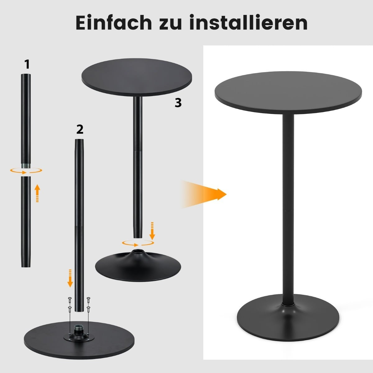 Adjustable Round Bistro Table – 60 cm, Black, 2 Heights