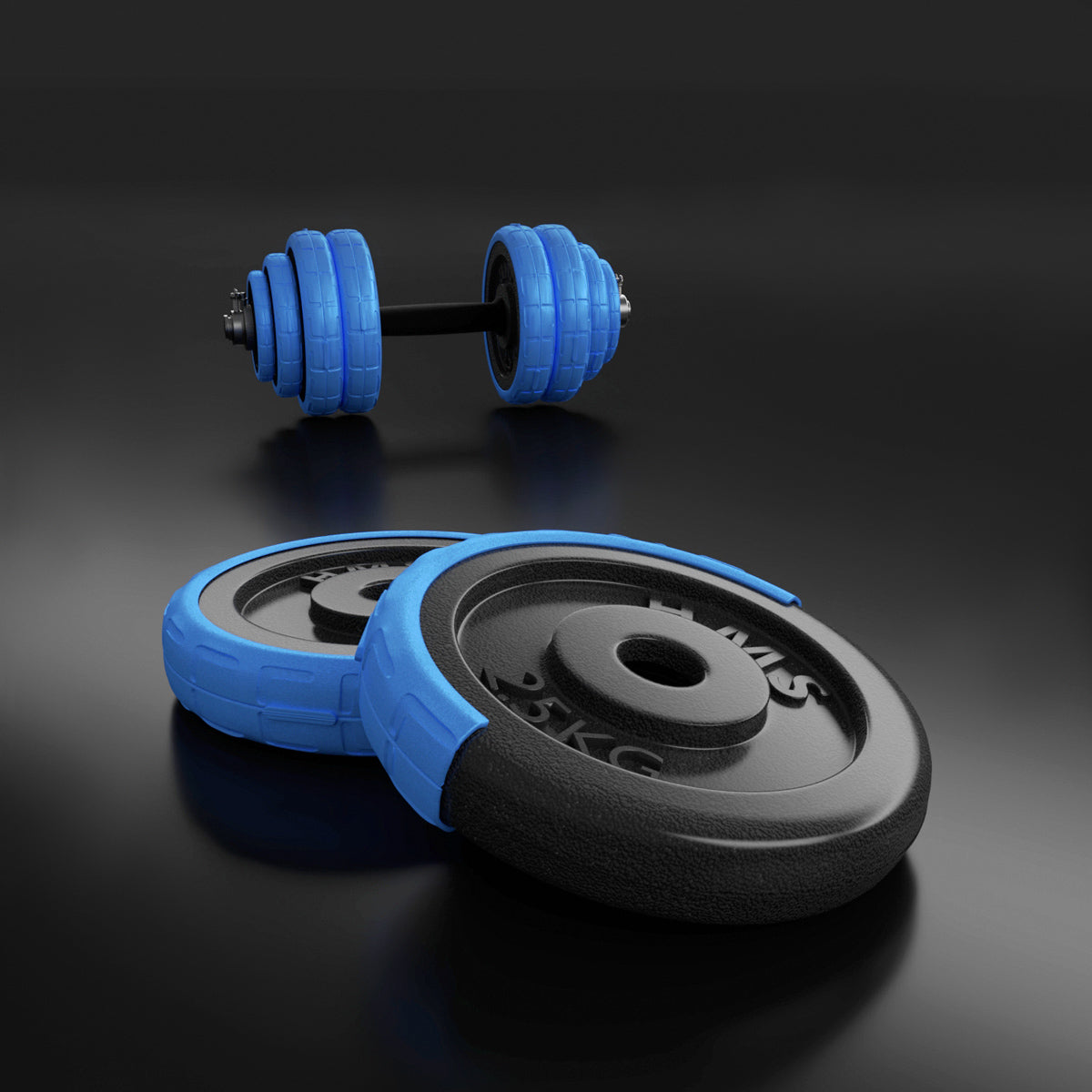 Adjustable Rubberized Dumbbells, 30kg, Bar Included