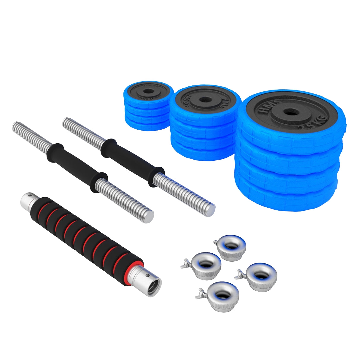 Adjustable Rubberized Dumbbells, 30kg, Bar Included