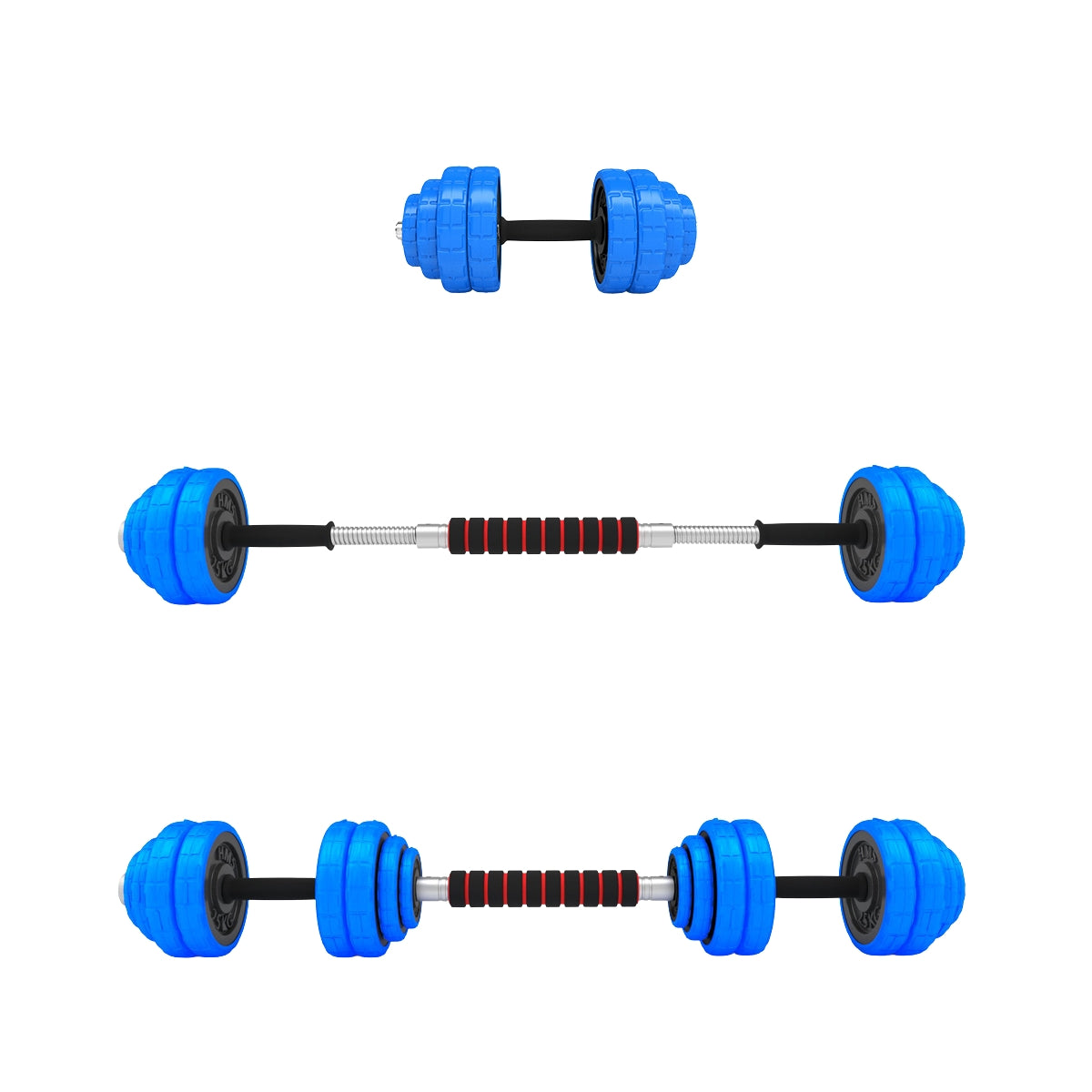 Adjustable Rubberized Dumbbells, 30kg, Bar Included