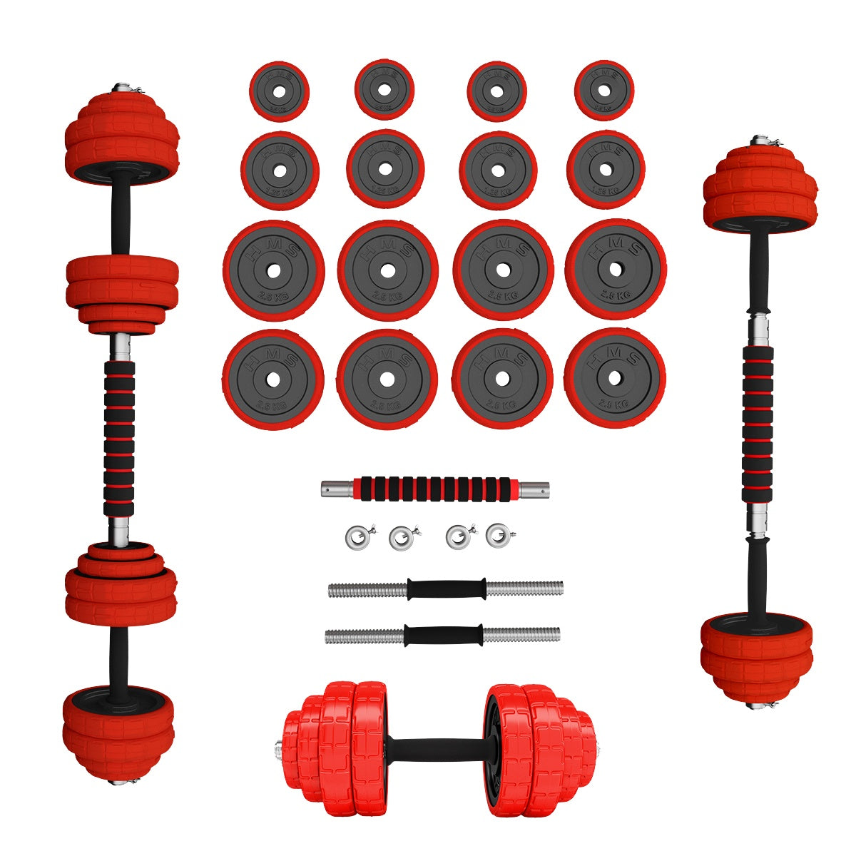 Adjustable Rubberized Dumbbells 30kg Set