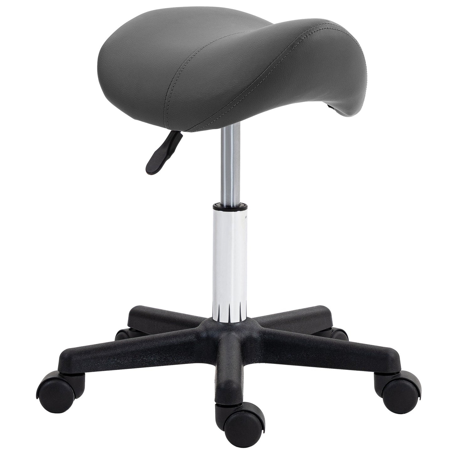 Adjustable Saddle Stool, Black Faux Leather, 120kg Capacity