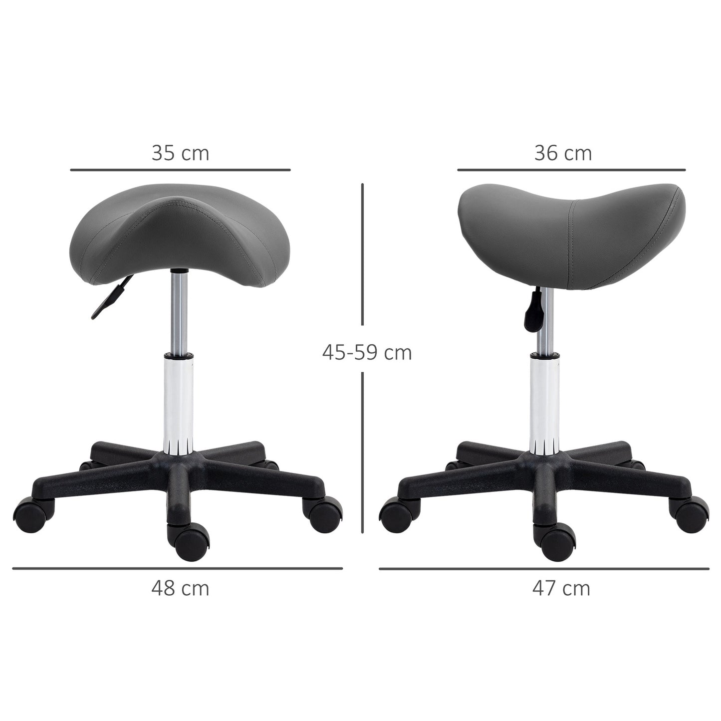 Adjustable Saddle Stool, Black Faux Leather, 120kg Capacity