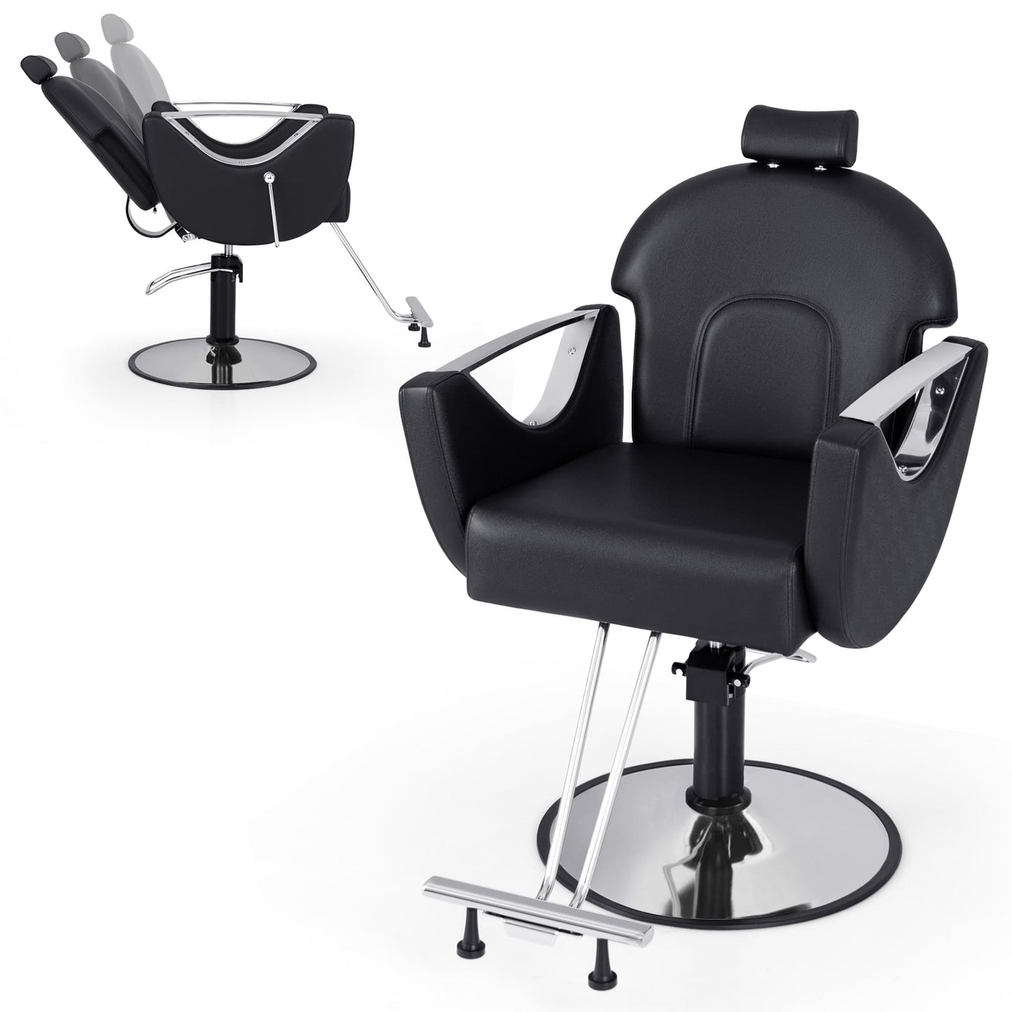 Adjustable Salon Chair with Headrest & 360 Swivel, Black