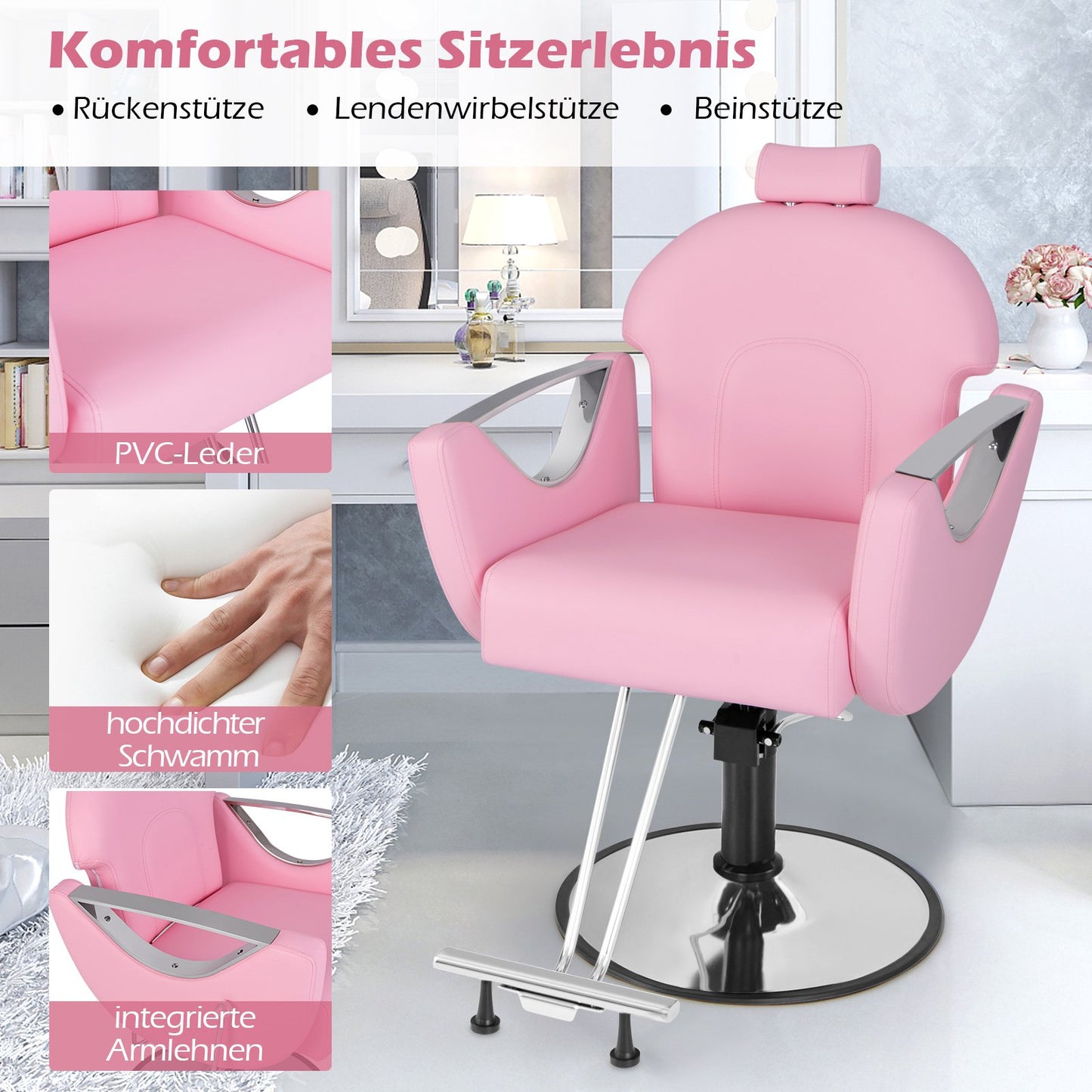 Adjustable Salon Chair with Headrest & Hydraulic Pump