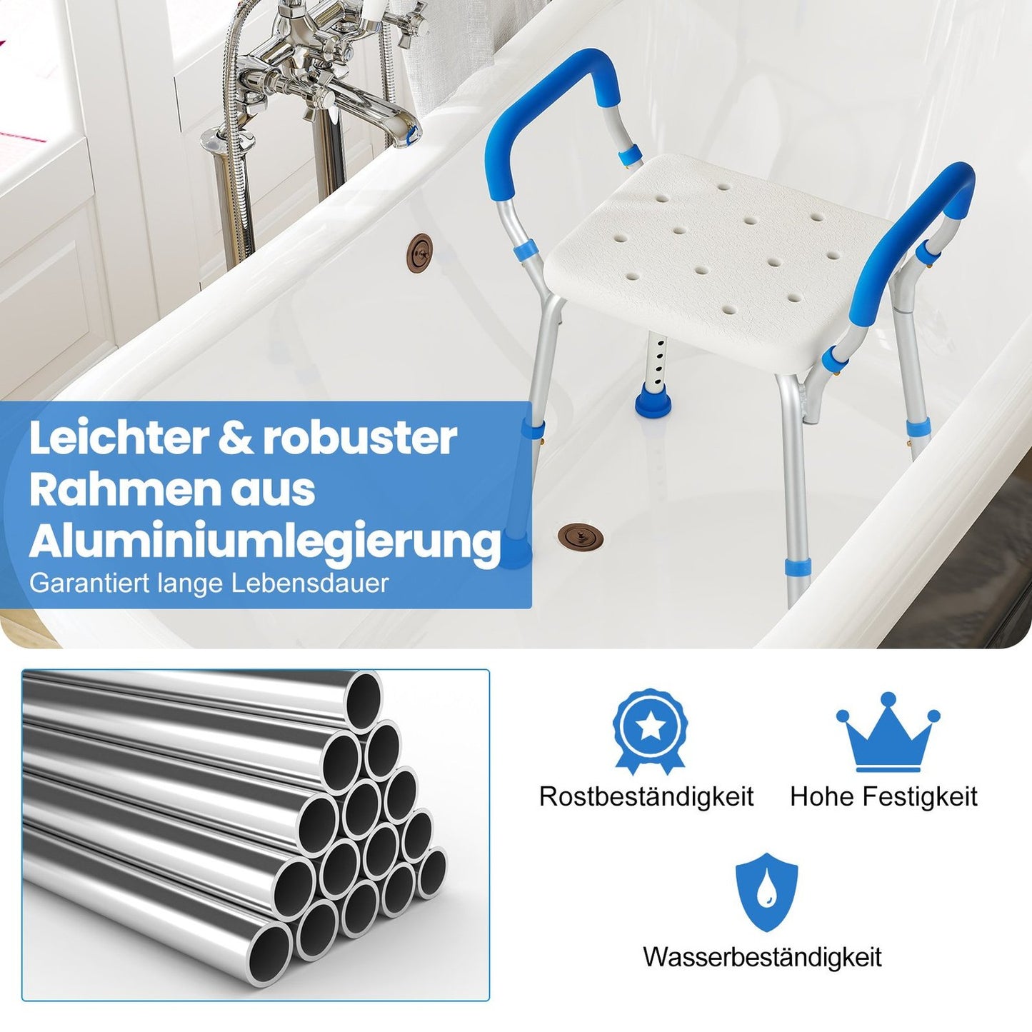Adjustable Shower Stool with Non-Slip Feet, 100kg Capacity