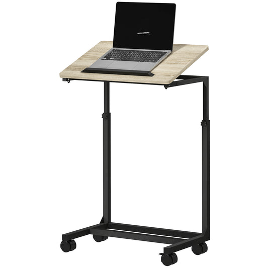 Adjustable Side Table with Wheels, Metal Frame, Tiltable