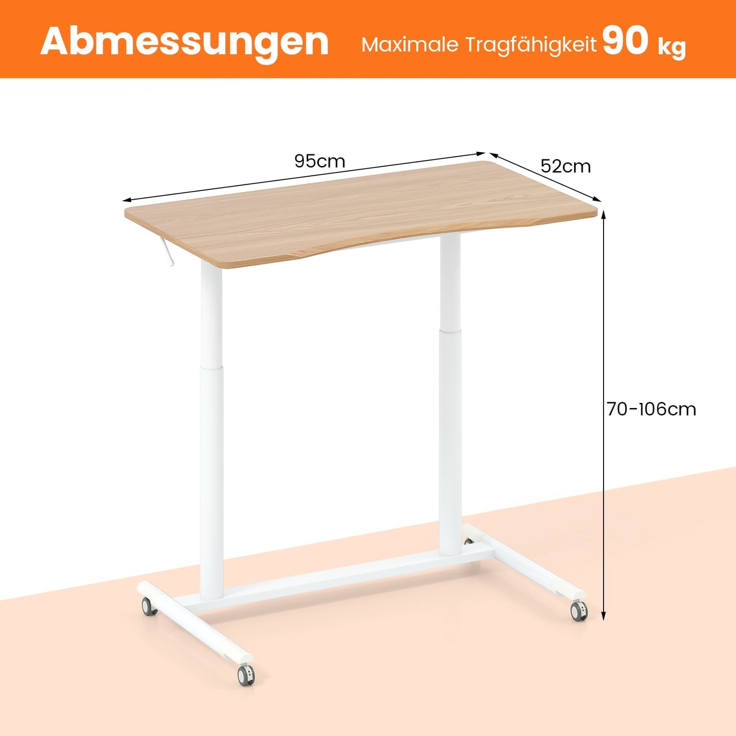 Adjustable Sit-Stand Desk, C-Shape, 70-106 cm, Mobile