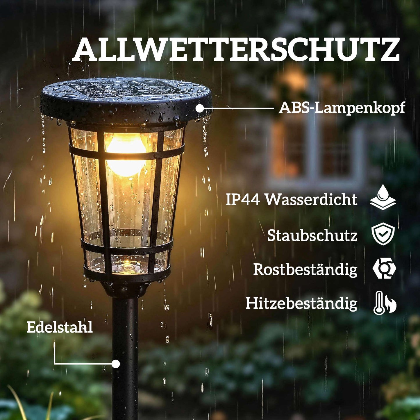 Adjustable Solar Garden Lantern Set, 2 Modes, IP44, 180cm