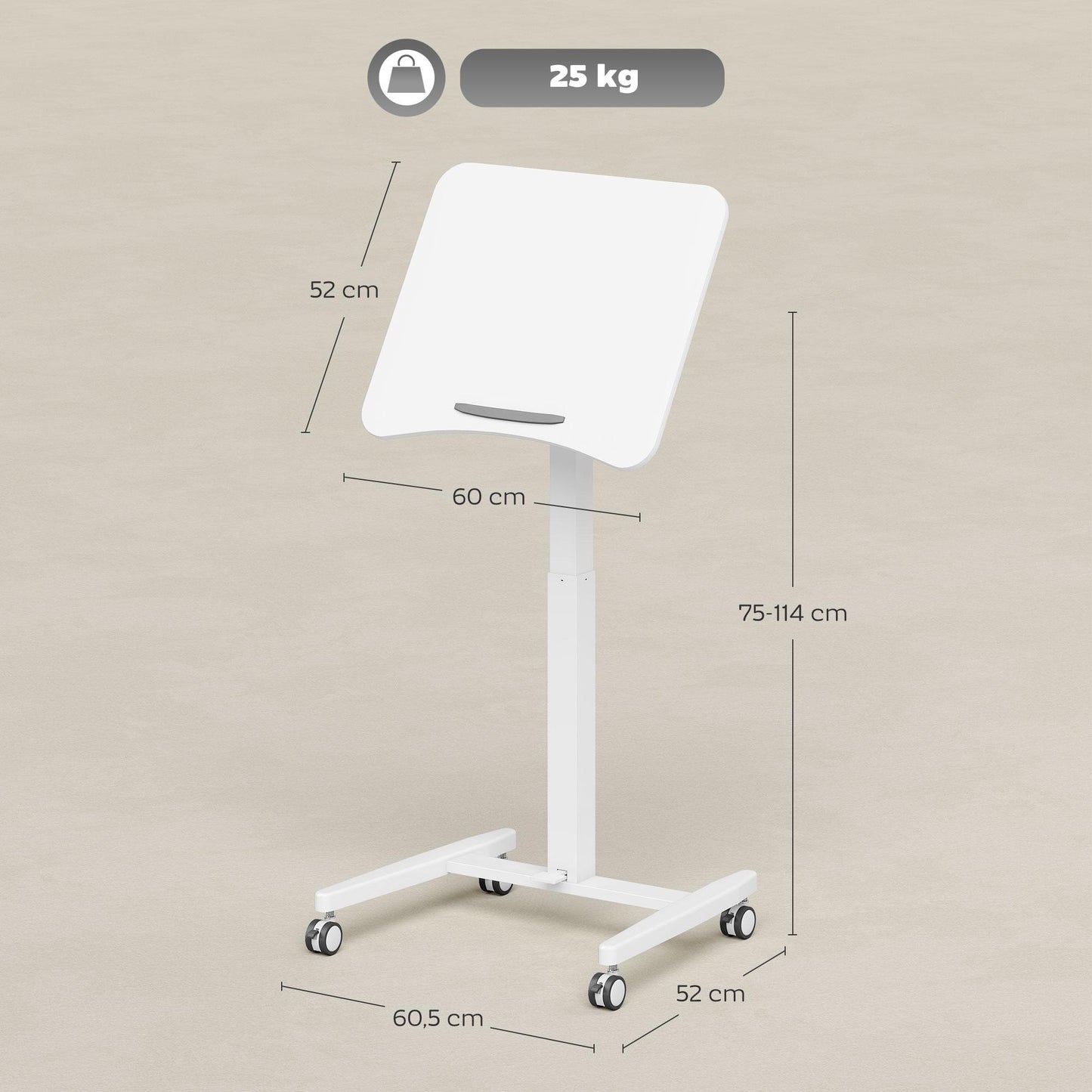 Adjustable Standing Desk – Tiltable Top, Mobile, White