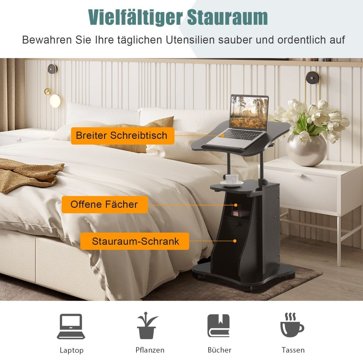 Adjustable Standing Desk with Tilt Top & Storage Cabinet