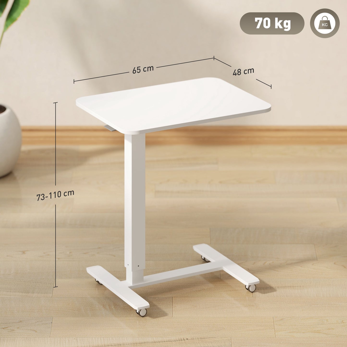 Adjustable Standing Desk with Wheels, 65x48 cm, White