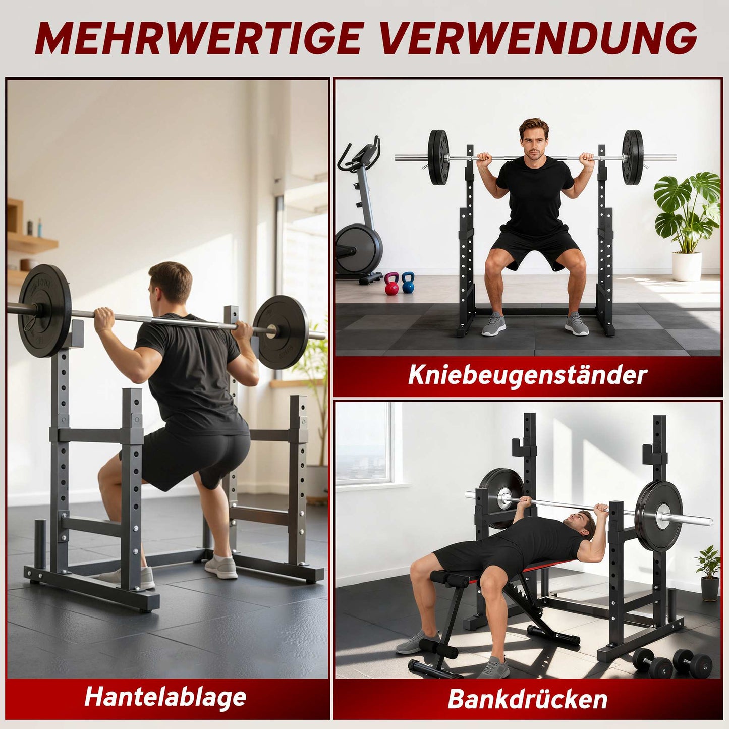 Adjustable Steel Squat Rack with Dual Barbell Stands