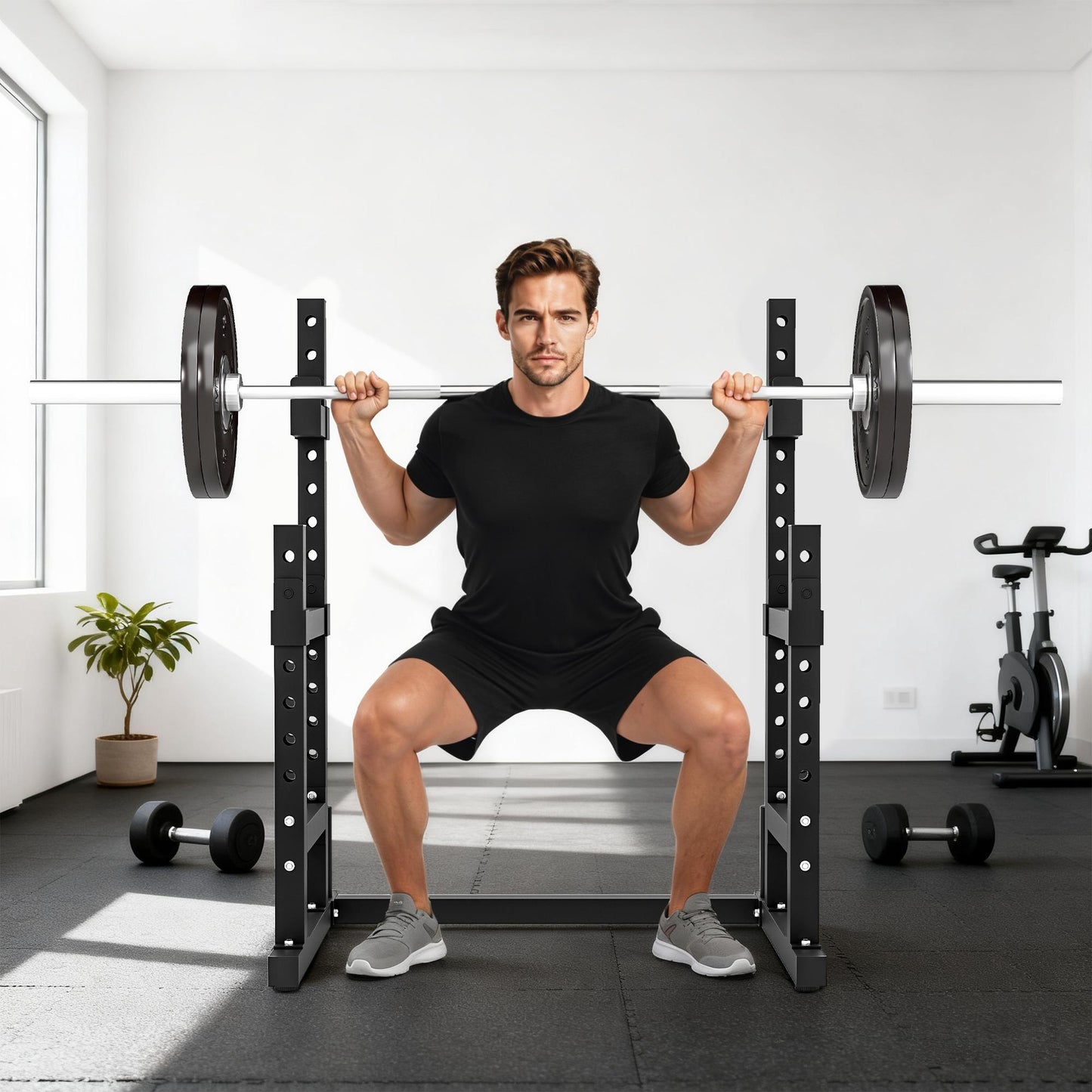 Adjustable Steel Squat Rack with Dual Barbell Stands