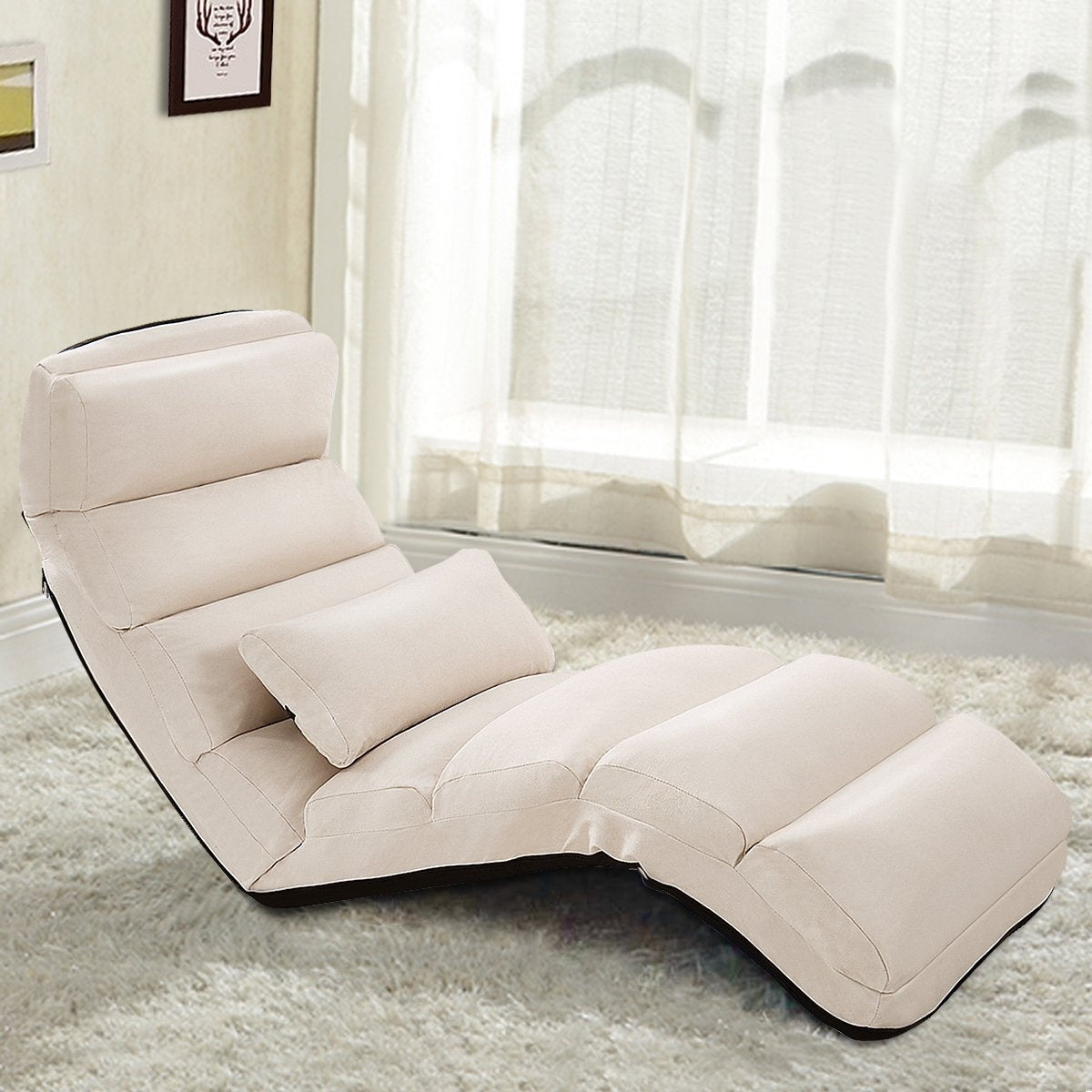 Adjustable Suede Floor Chair, 5 Positions, Beige, 175x55x20 cm