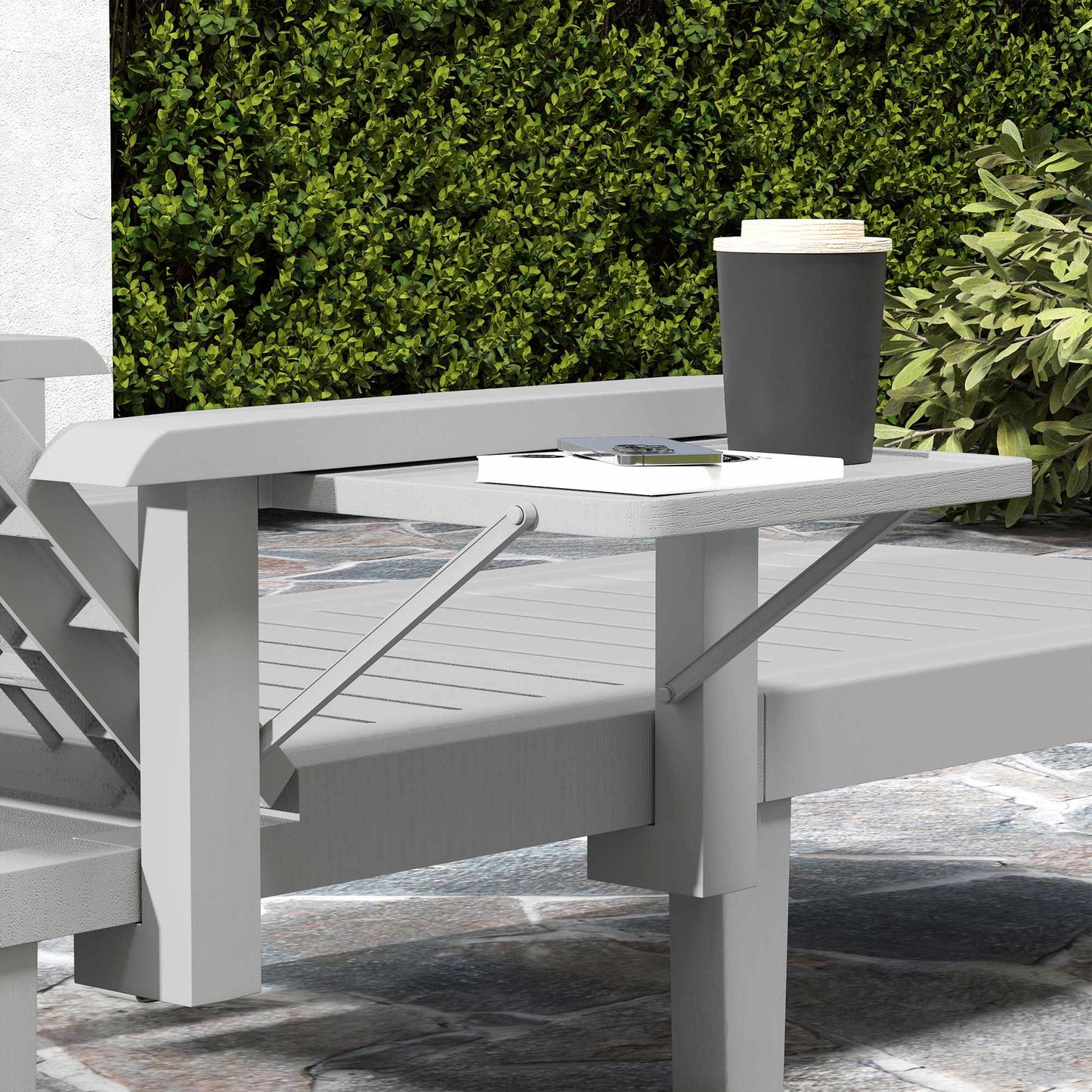 Adjustable Sun Lounger with Side Table, Light Grey