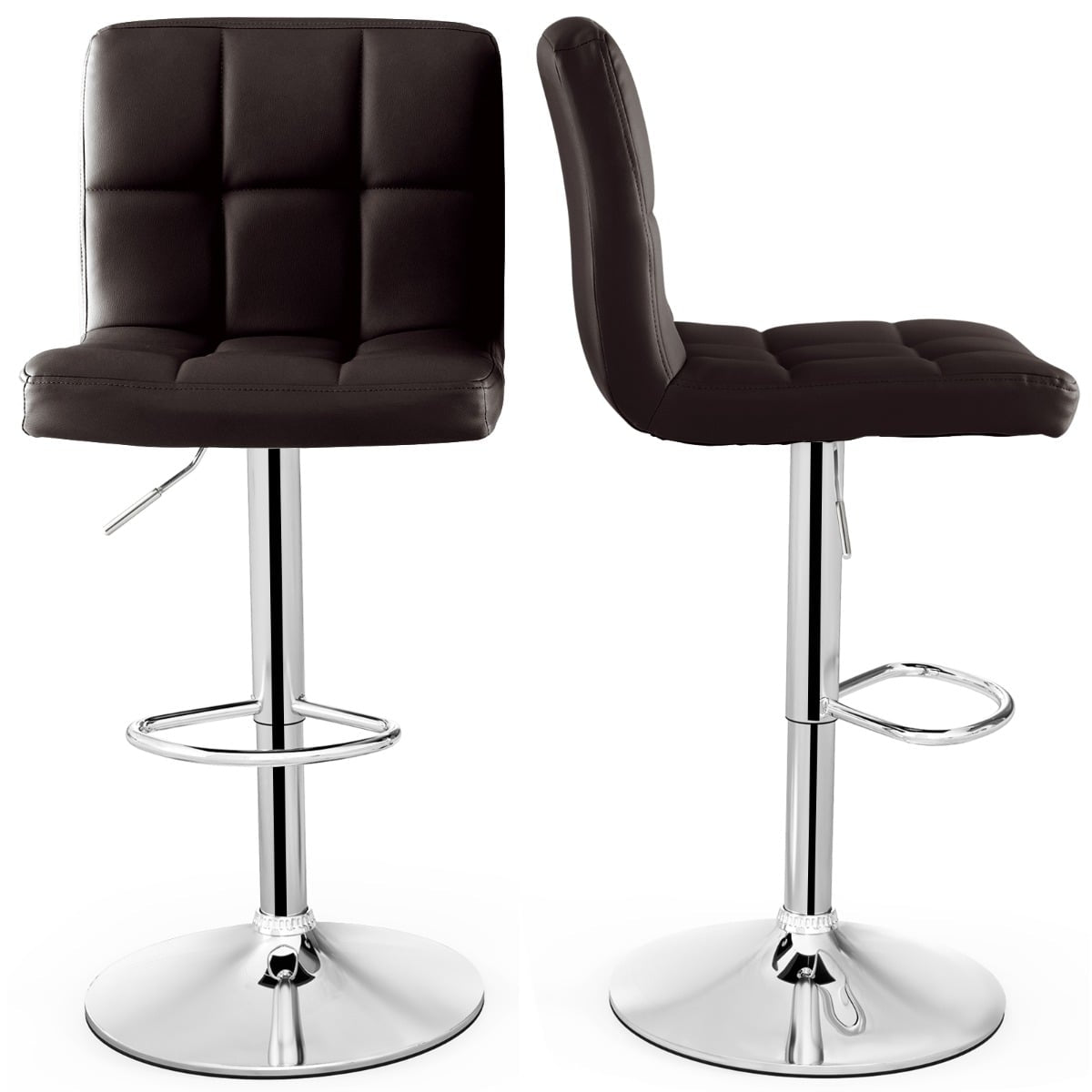Adjustable Swivel Bar Stools Set of 2, Faux Leather, Brown