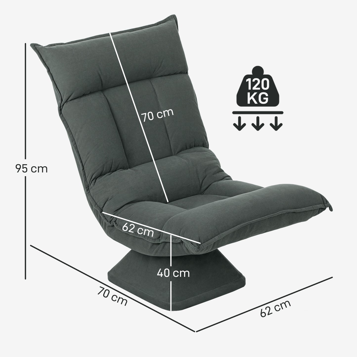 Adjustable Swivel Floor Chair, Dark Grey, 360° Rotation